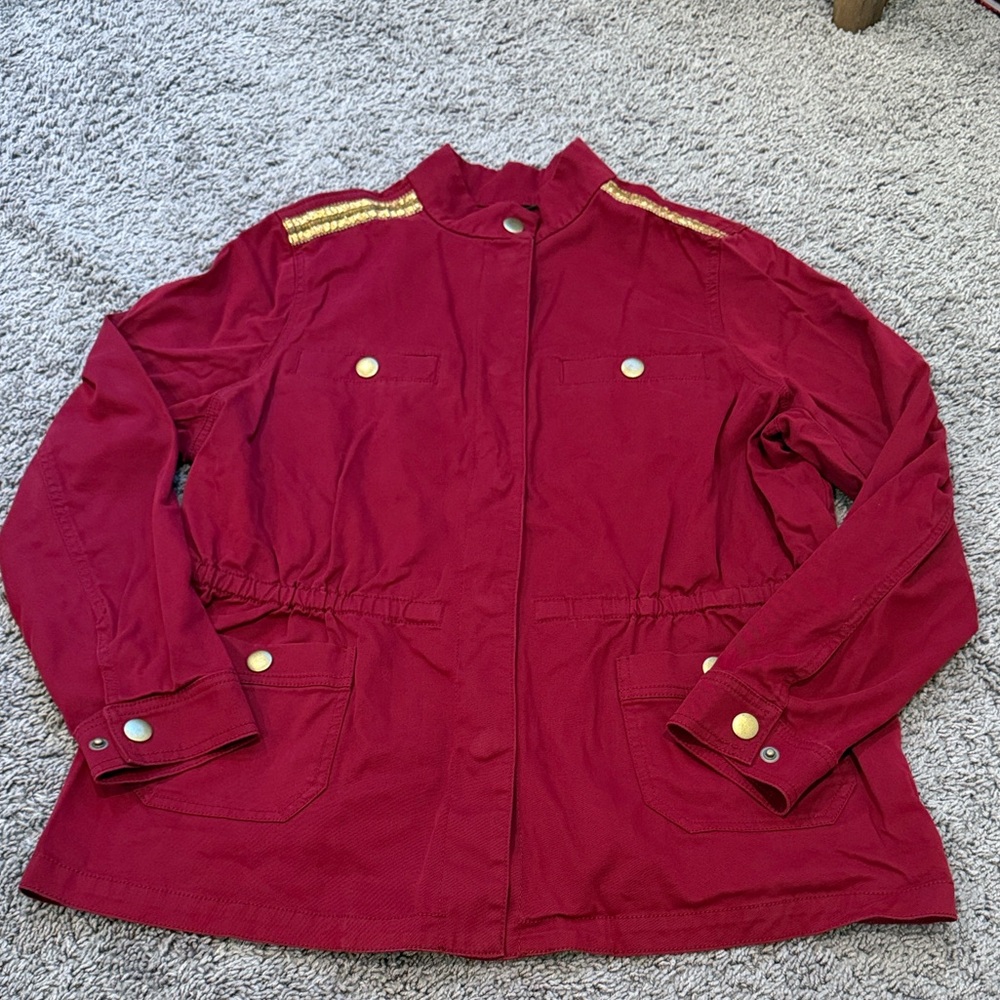 Lane Bryant Red Utility Jacket with Gold Accents